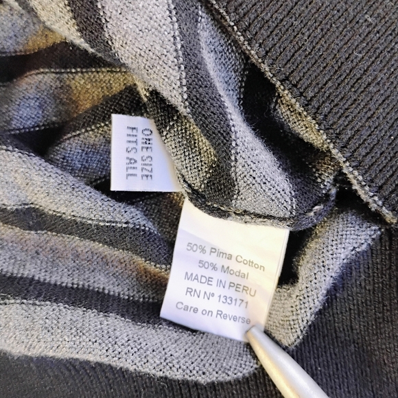 PLANET by Lauren G Sweater Gray Black White Ribbed Hem Stripes One Size - Picture 7 of 12